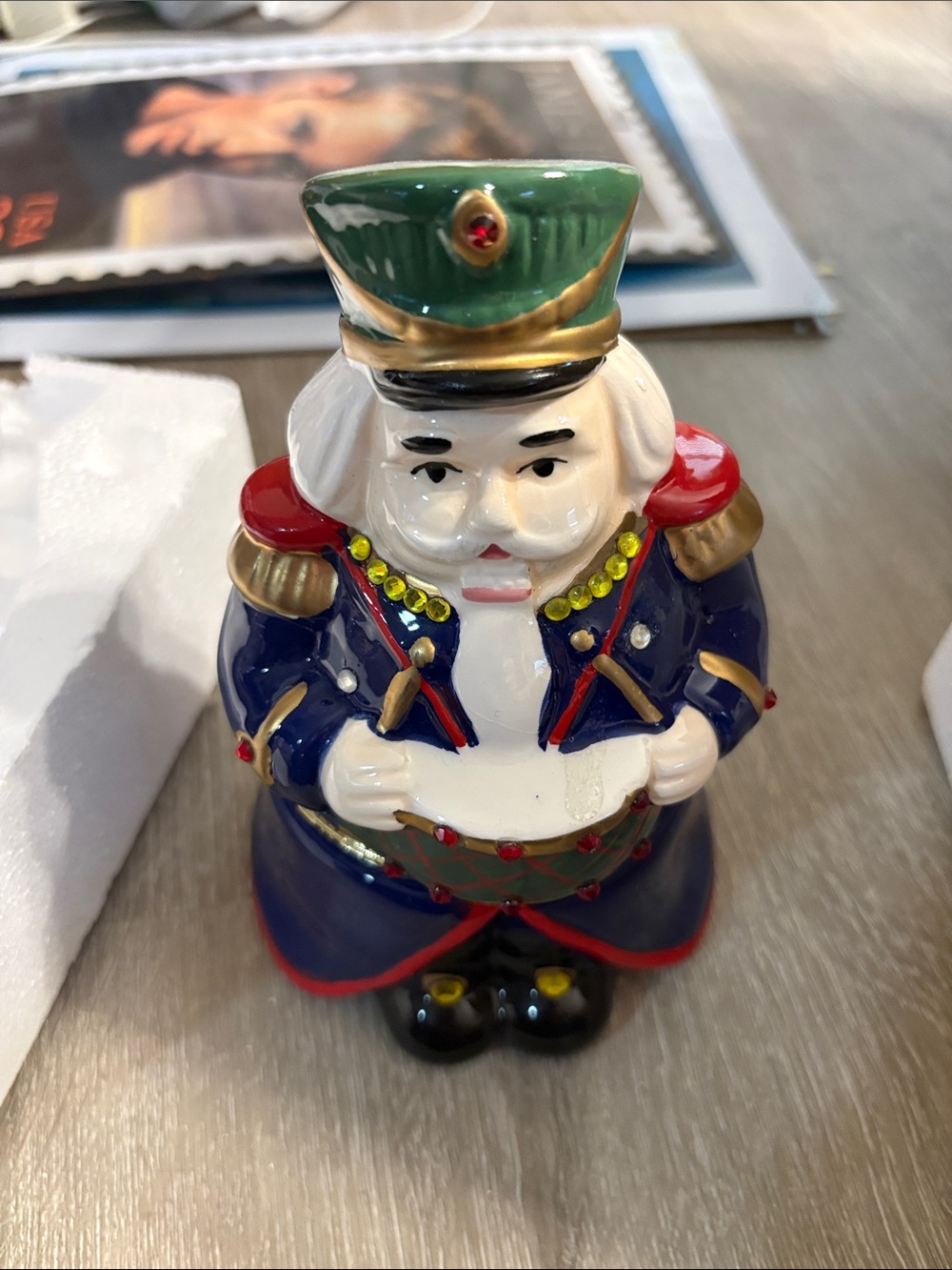 Holiday Ceramic Nutcracker Drummer Figurine - Green, Red, Navy